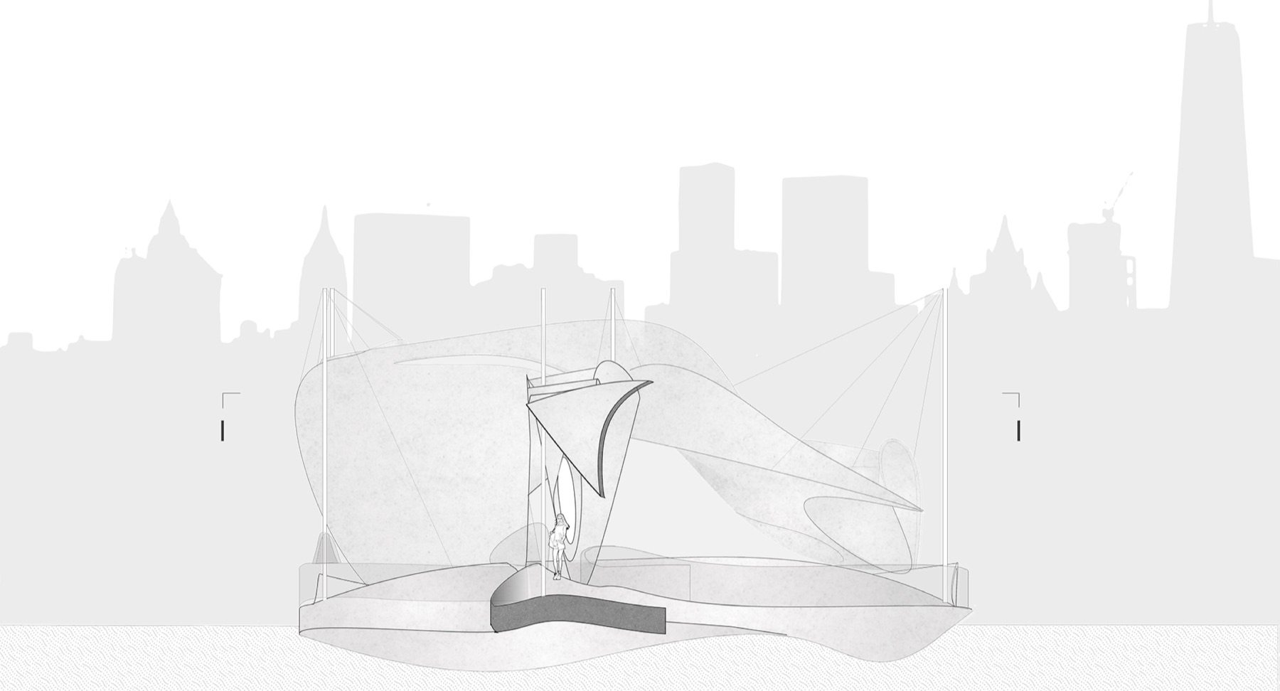 Cross section against the Manhattan skyline