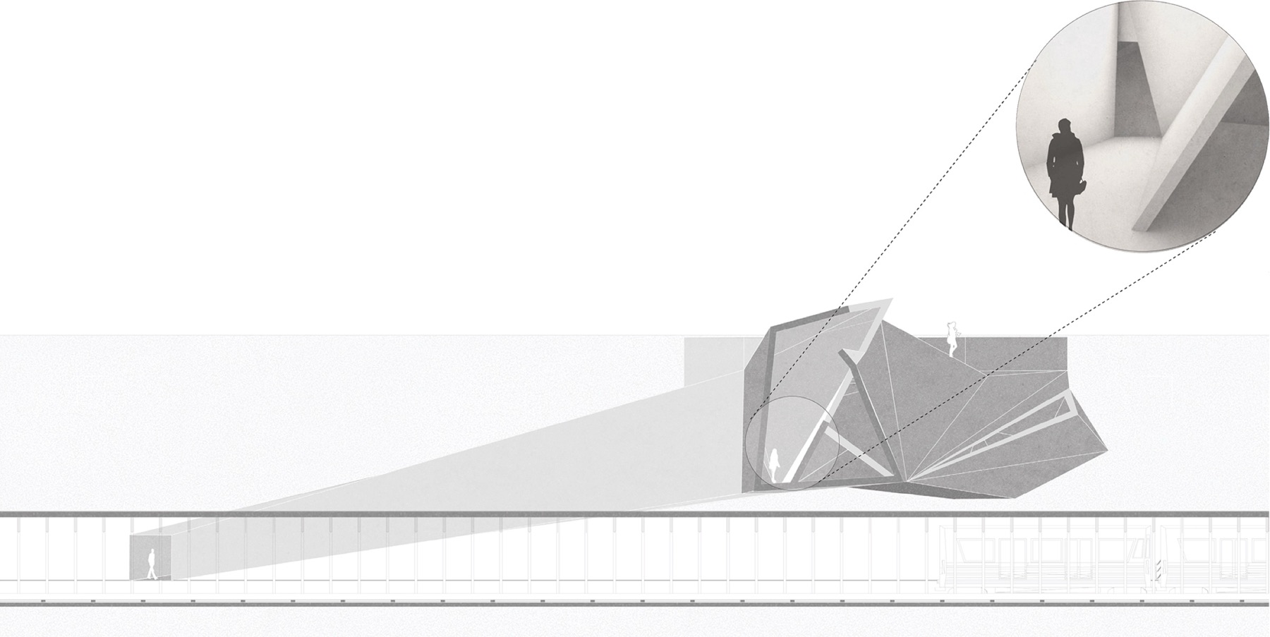 Long section with a view of the space inside