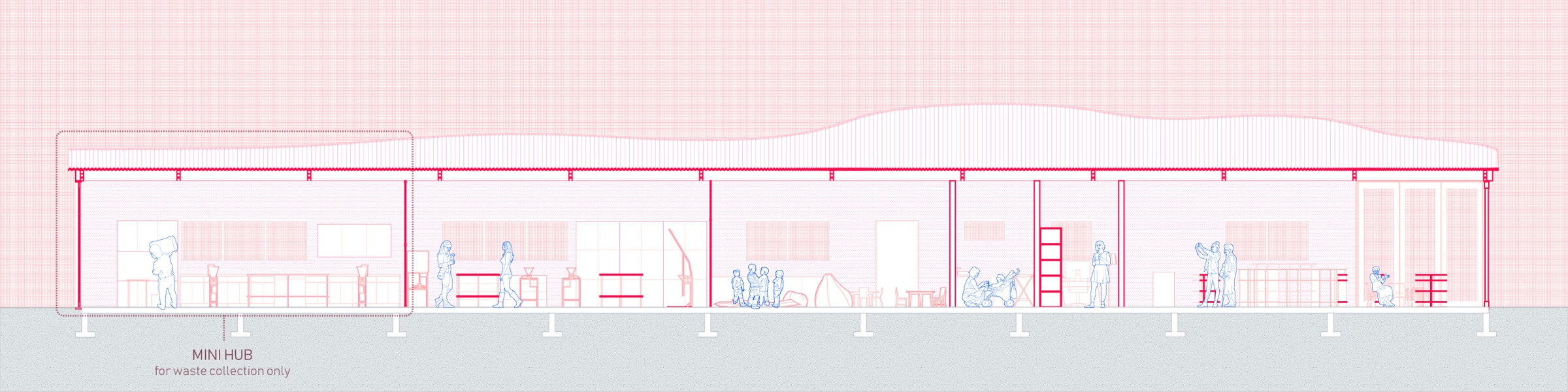Long section through the building